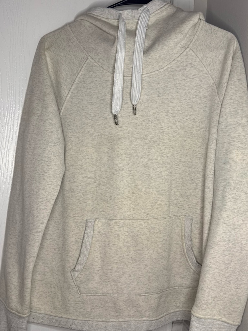 90 Degree By Reflex Cream Drawstring Hoodie Sweater